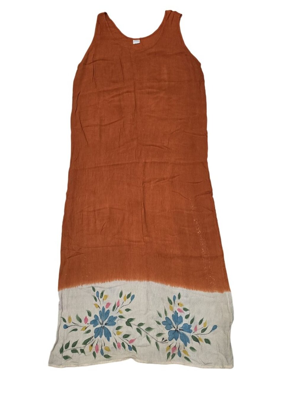 Island Planet Womens XL Sleeveless Rust & White Floral Maxi Dress sundress beach